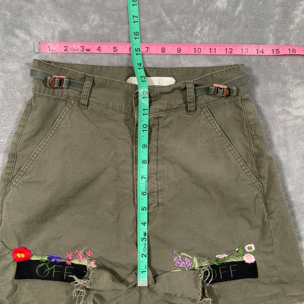 Off White Shorts Womens 26 Green Flower Embroidery Cargo Streetwear Military - Picture 15 of 16